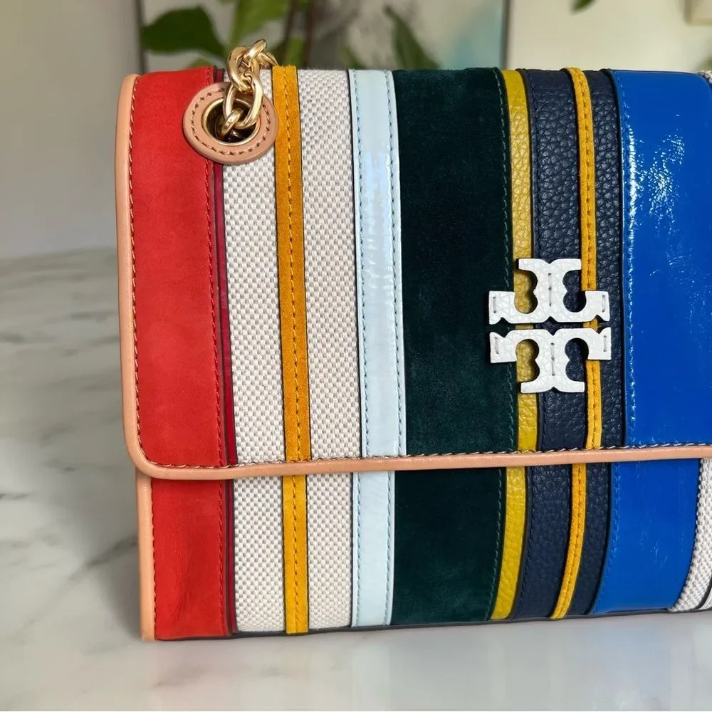 Tory Burch Fleming Convertible Shoulder Crossbody Bag Balloon Stripe Leather